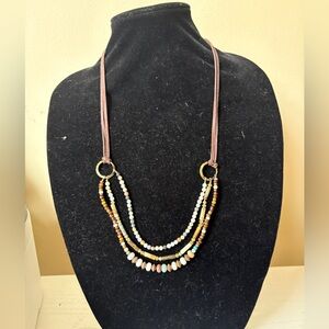 Boho Multi-Strand Beaded Brown and Gold Necklace